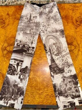 Clio Black and White Scenic Print Boot Cut Pants